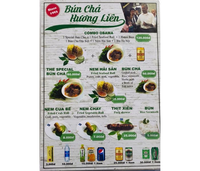 Bún chả Obama giá bao nhiêu